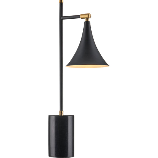 Bibliophile Table Lamp by Currey and Company in matte black, matte brass. Made from marble, iron, brass in a unique style.
