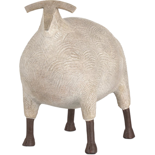 Ancient Ram Sculpture by Currey and Company in beige, black. Made from composite in a cottage & farmhouse style.