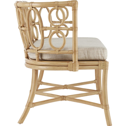 Tegal Muslin Bench by Currey and Company in rattan, natural. Made from rattan, wood, leather, finn natural in a coastal style.