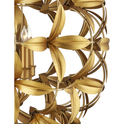 Helenium Orb Chandelier by Currey and Company in contemporary gold leaf, contemporary gold. Made from wrought iron in a modern style.