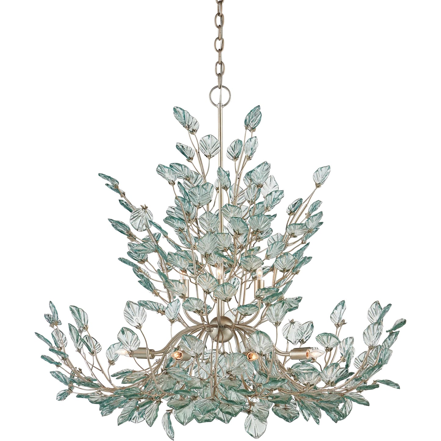 006 SI-2386951 | Primary Silo | Baobab Chandelier by Currey and Company in clear, contemporary silver leaf. Made from recycled glass, wrought iron in a modern style.