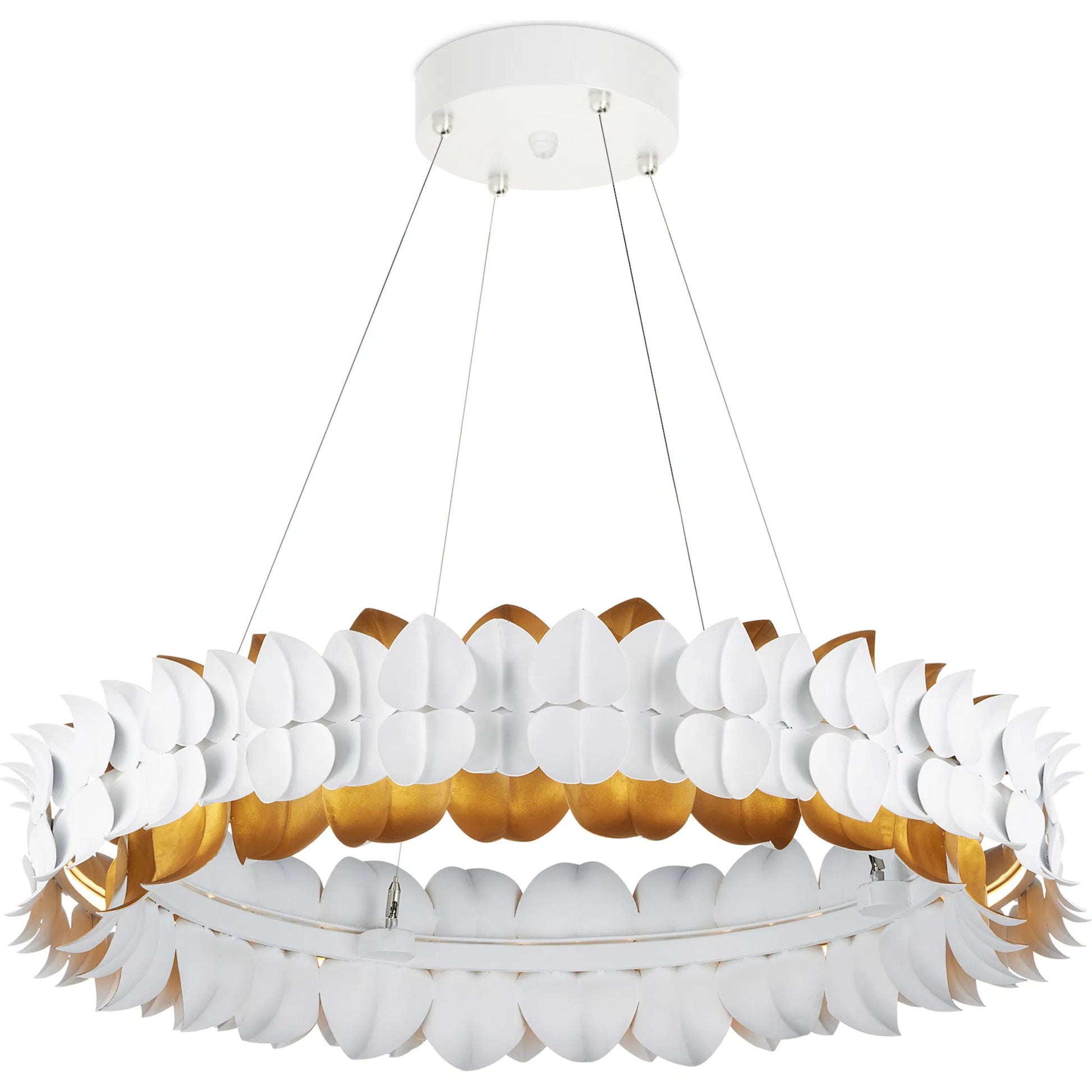 Aventine Chandelier by Currey and Company in gesso white, contemporary gold. Made from wrought iron in a modern style.