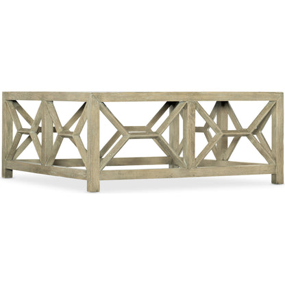 Surfrider Cocktail Table by Hooker Furniture in driftwood. Made from hardwoods, stone veneers in a coastal style.