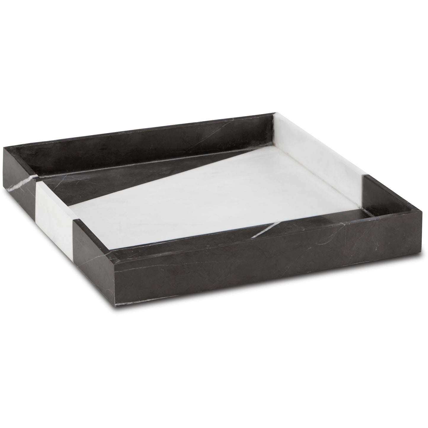 001 SI-1924171 | Primary Silo | Sena Marble Tray by Currey and Company in black, white. Made from marble, dolomite in a modern style.