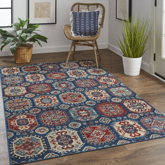 Nolan Transitional Patchwork Rug - 39CEF by Feizy in blue, red, tan. Made from polypropylene in a unique style.