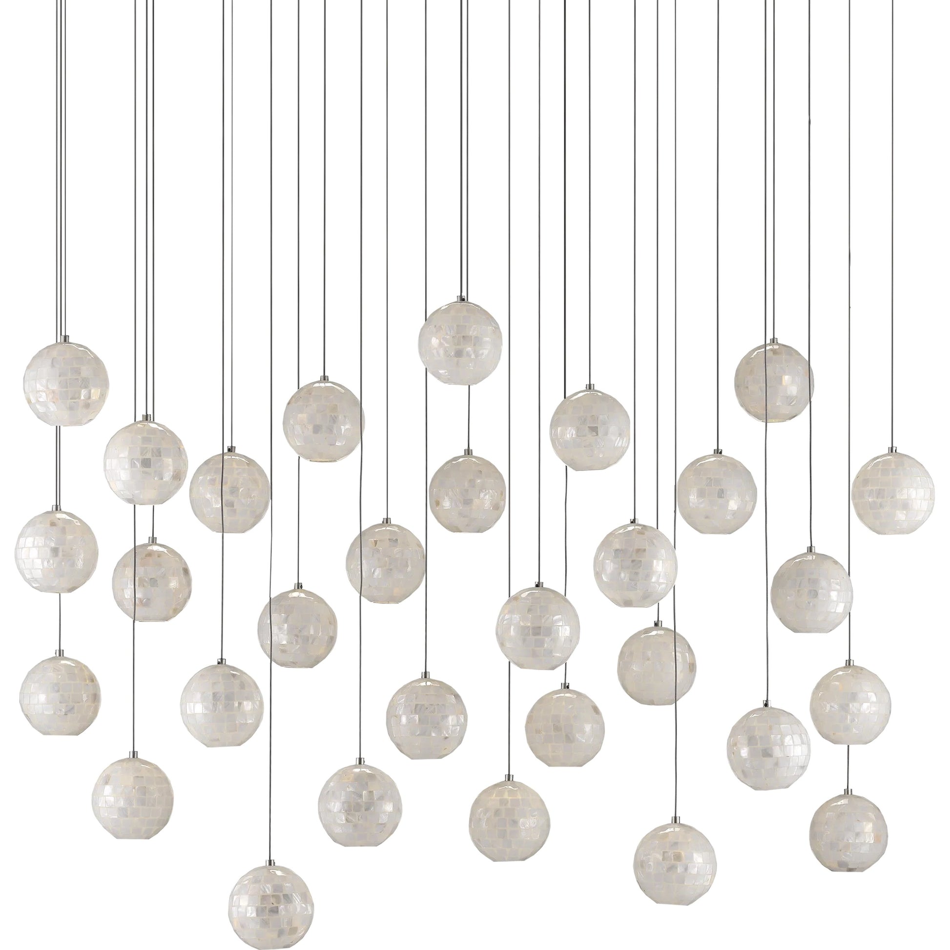 Finhorn Linear Pendant by Currey and Company in painted silver, pearl. Made from metal, mother of pearl in a modern style.