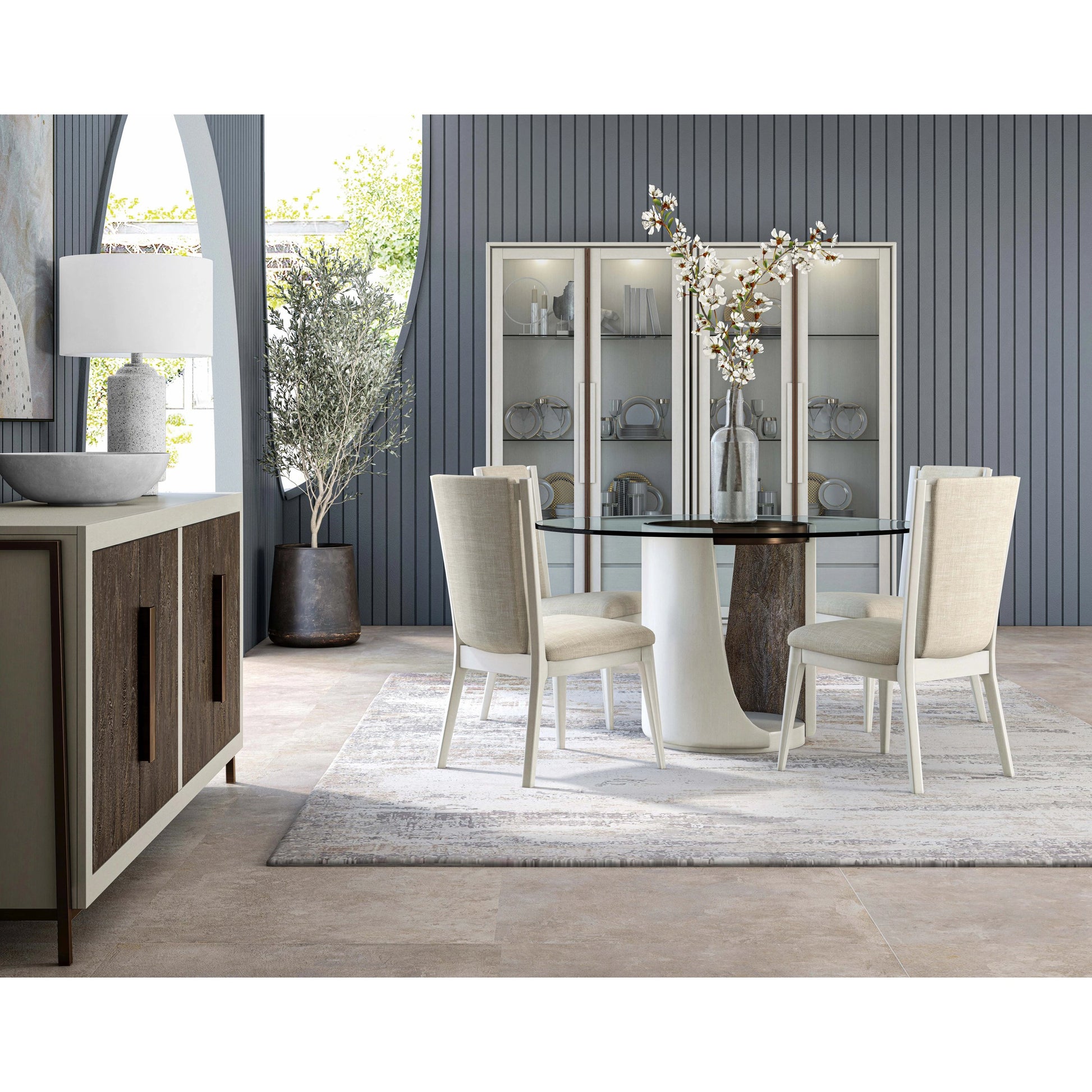 Blanc Credenza by A.R.T. Furniture in alabaster, burnished bronze. Made from parawood solids, resin, metal in a modern style.