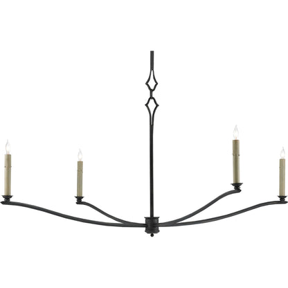 Knole Chandelier by Currey and Company in french black. Made from wrought iron in a rustic style.