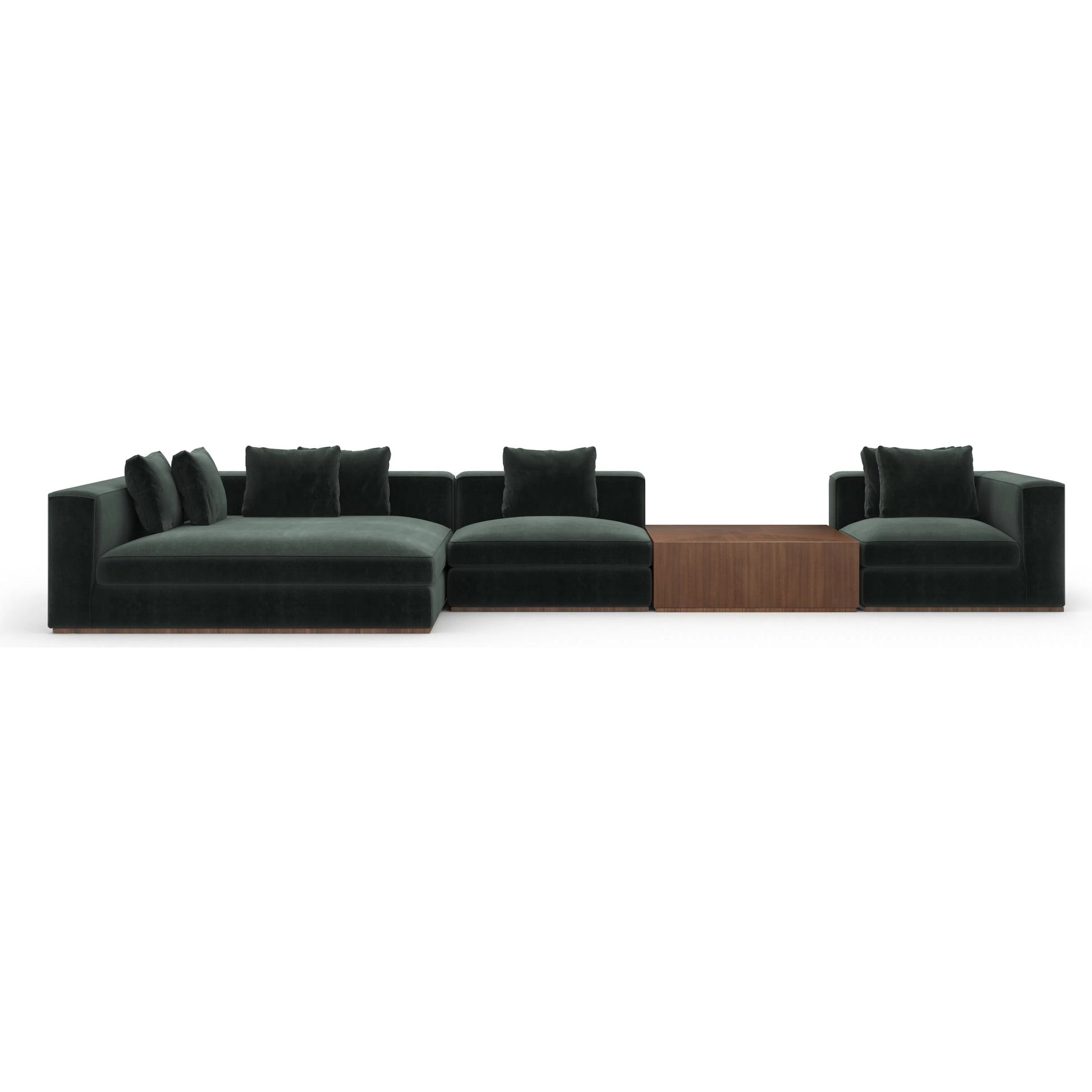Bello 4-Piece Sectional with Chaise by Caracole in spruce green and retro walnut. Made from unique in a eclectic & global style.