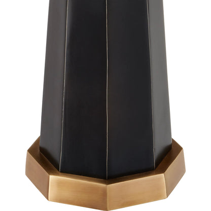 Gieves Drinks Table by Currey and Company in black, bronze, antique brass. Made from stone, cast aluminum, brass in a modern style.