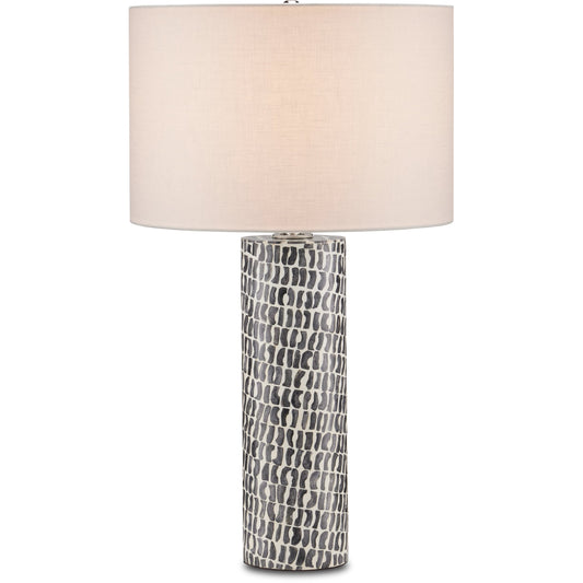Charcoal Table Lamp by Currey and Company in gray, white, polished nickel. Made from bone, composite, engineered hardwood, metal in a modern style.