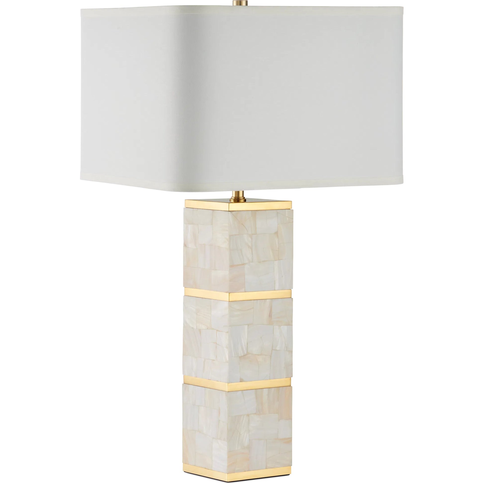 Casey Mother of Pearl Table Lamp by Currey and Company in natural, brass. Made from mother of pearl, stainless steel, composite in a modern style.
