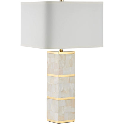Casey Mother of Pearl Table Lamp by Currey and Company in natural, brass. Made from mother of pearl, stainless steel, composite in a modern style.