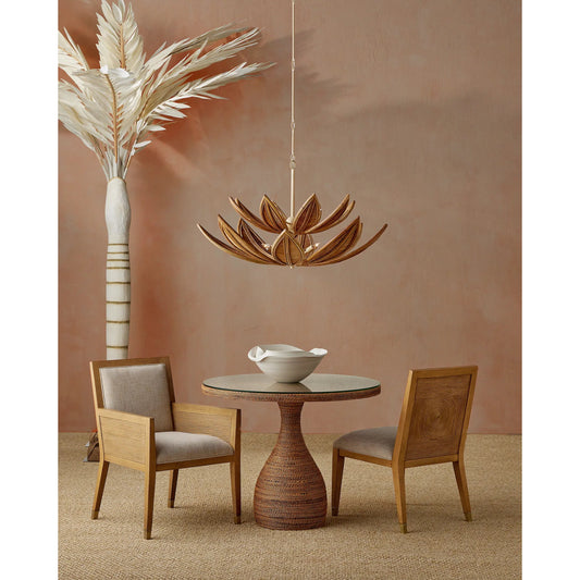 Santos Side Chair by Currey and Company. Made from mahogany, rattan, brass in a modern style.