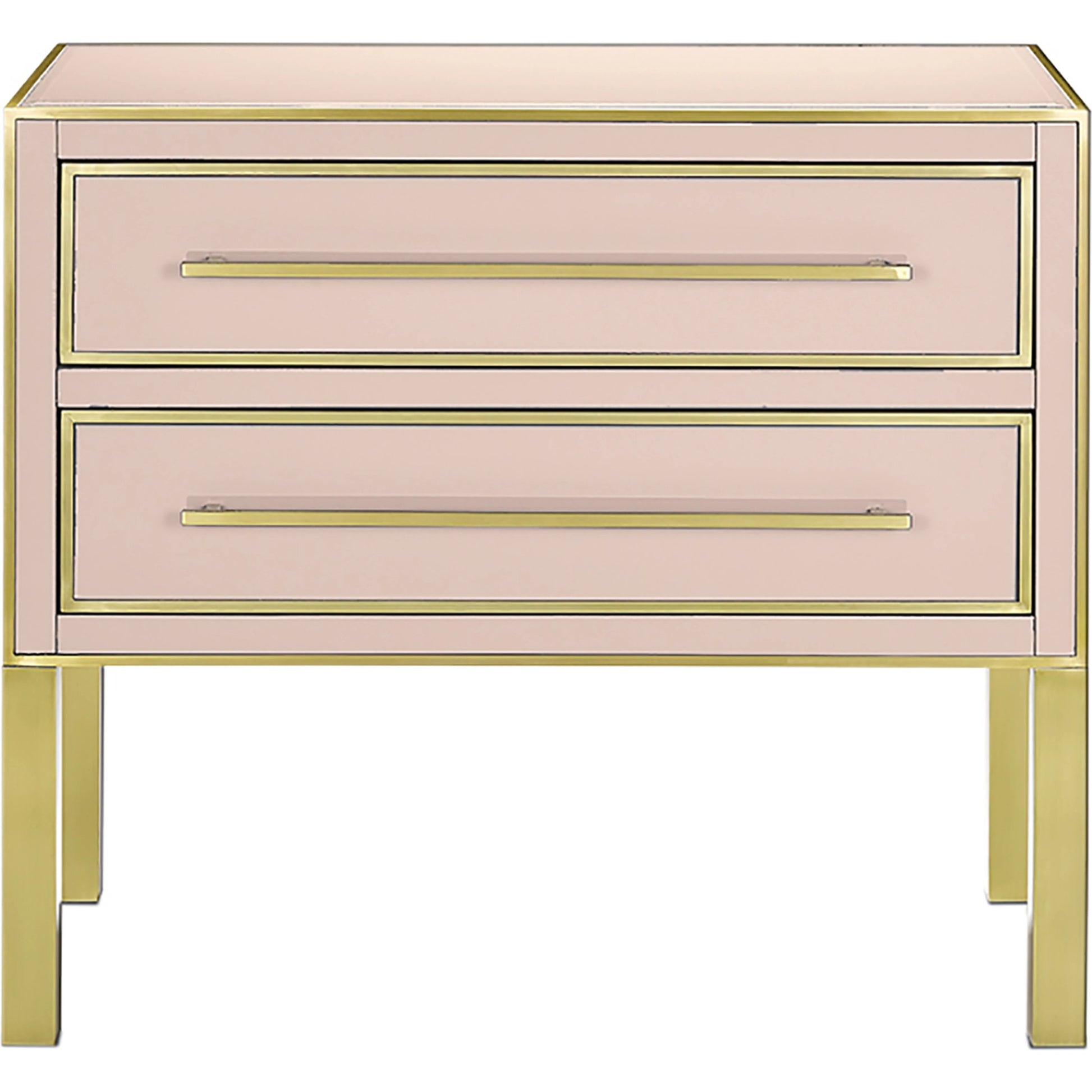 Arden Chest by Currey and Company in ivory, satin brass. Made from reverse painted glass, brass, solid hardwood, faux suede in a traditional style.
