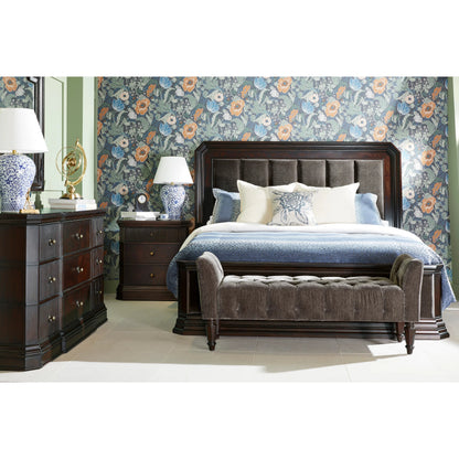 Revival Nightstand by A.R.T. Furniture in brown and napa mahogany. Made from rubberwood solids, quarter mahogany veneer, resin, metal in a traditional style.