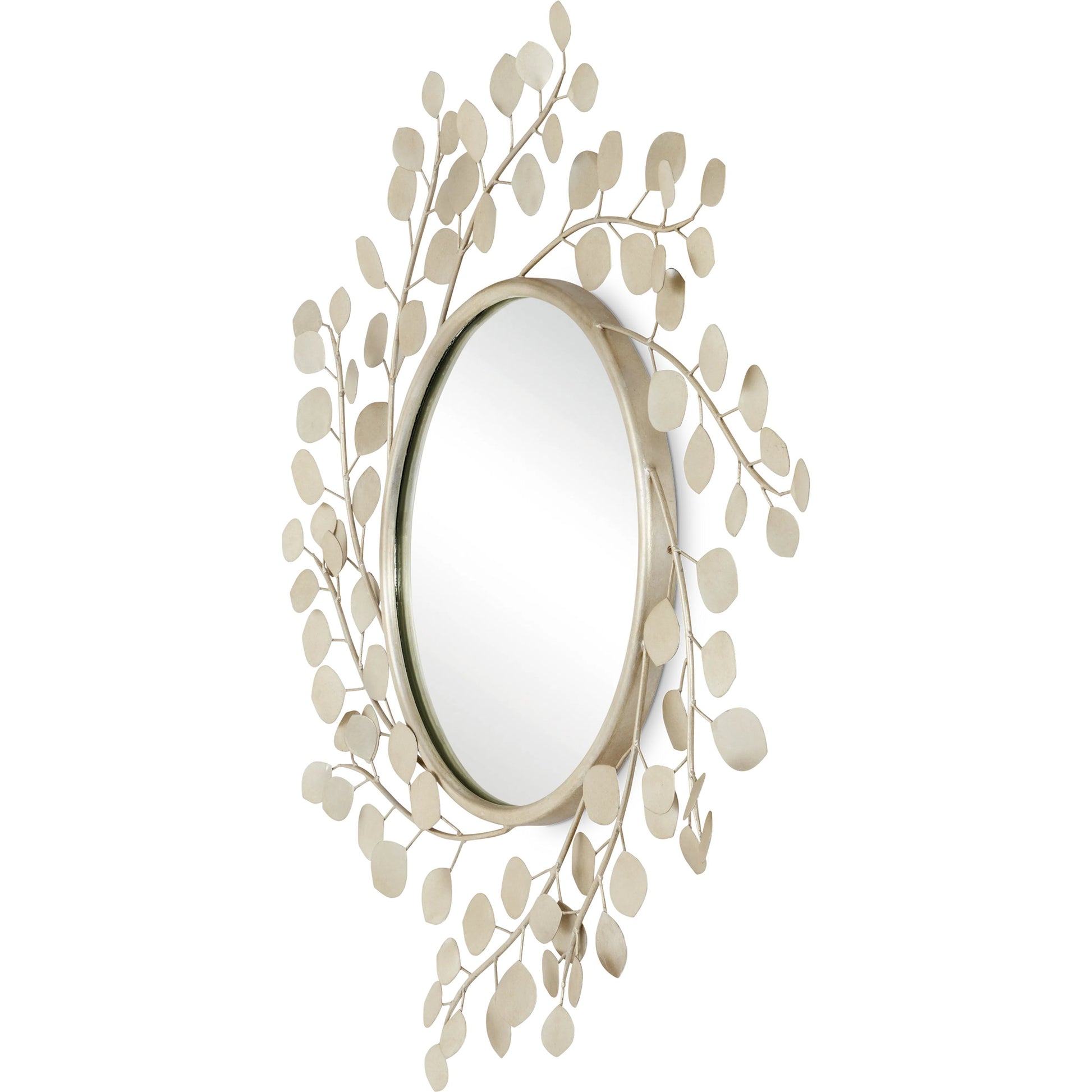 Lunaria Mirror by Currey and Company in contemporary silver leaf, mirror. Made from wrought iron, glass in a modern style.