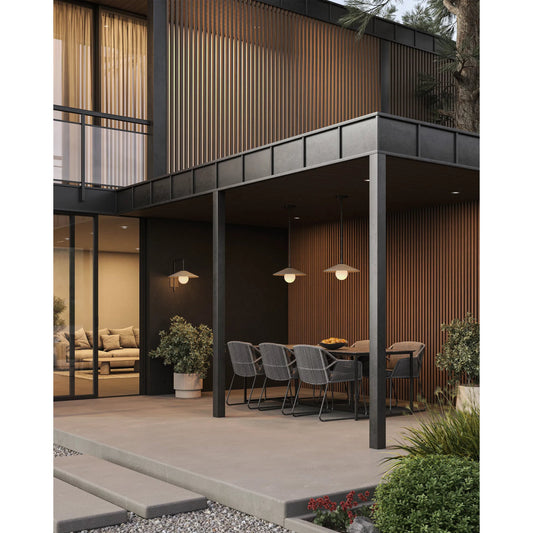 Bothy Outdoor Pendant by Currey and Company in natural, black, frosted white. Made from concrete, metal, glass in a modern style.