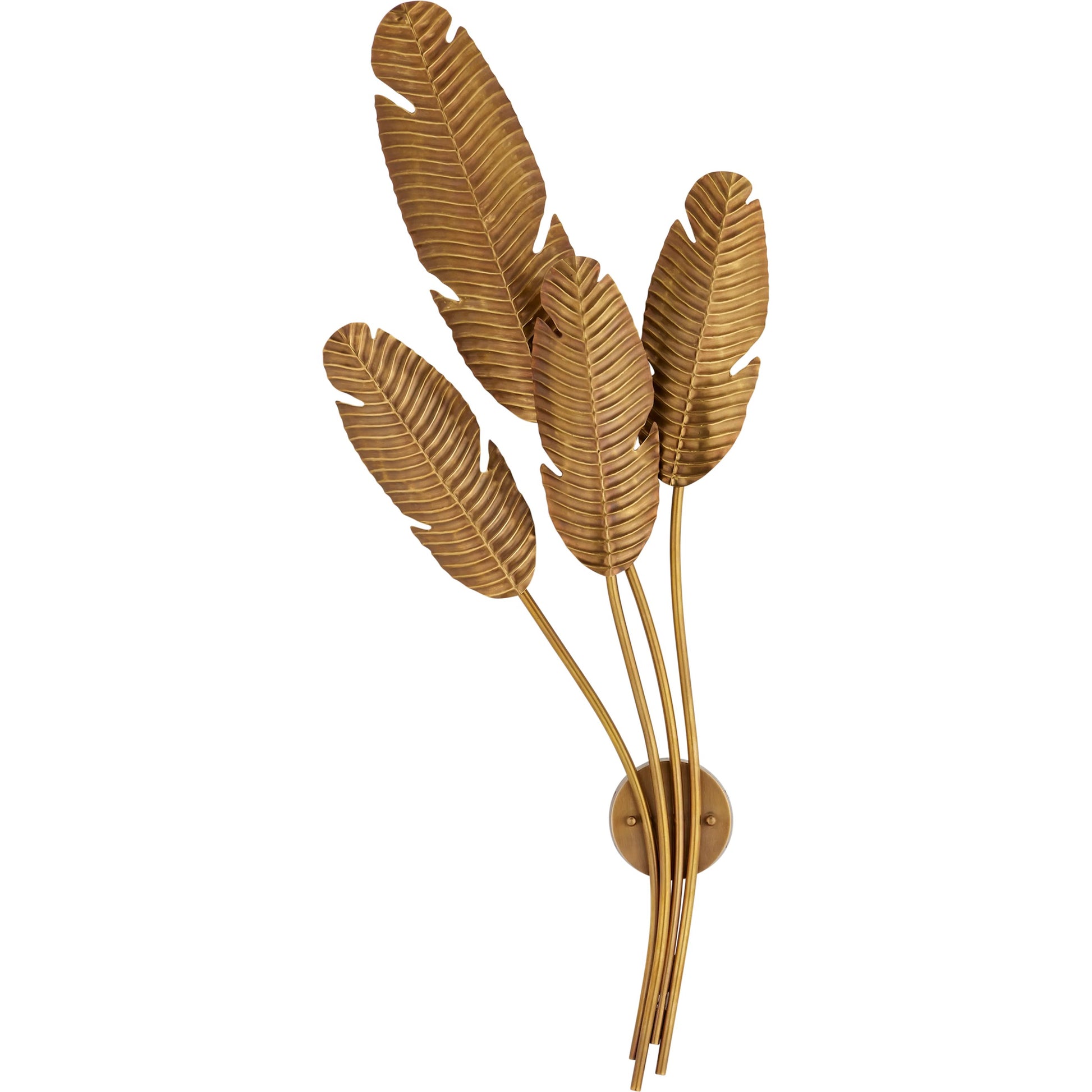 Tropical Wall Sconce by Currey and Company in vintage brass. Made from brass in a transitional style.