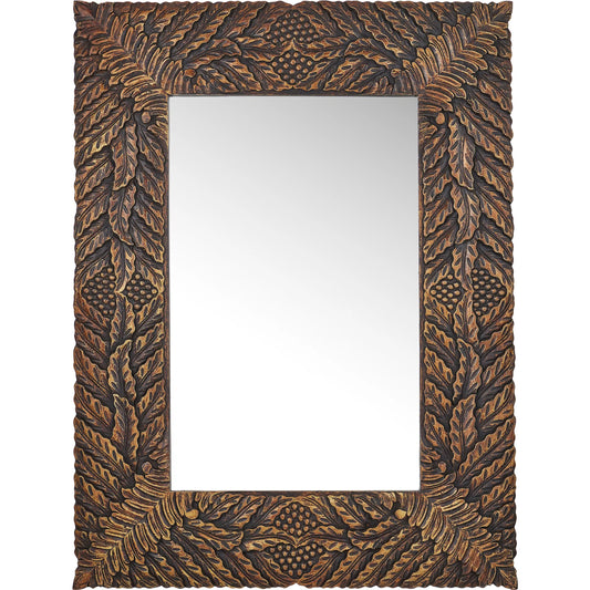 Schwarzwald Mirror by Currey and Company in weathered brown. Made from wood, engineered wood, glass in a rustic style.