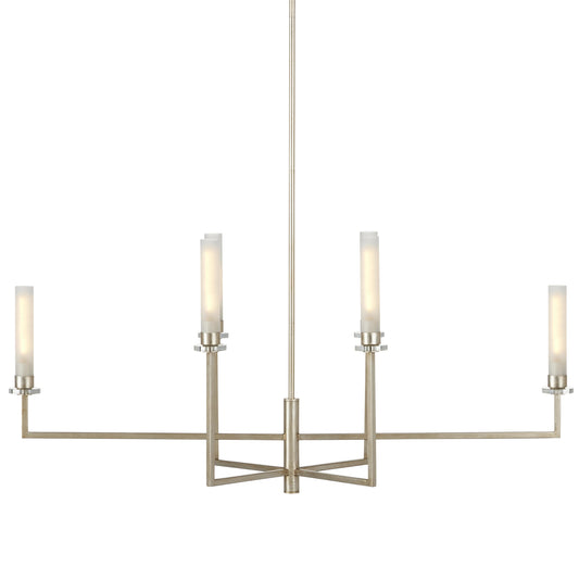 Courante Silver Chandelier by Currey and Company in champagne, frosted white. Made from metal, glass in a modern style.