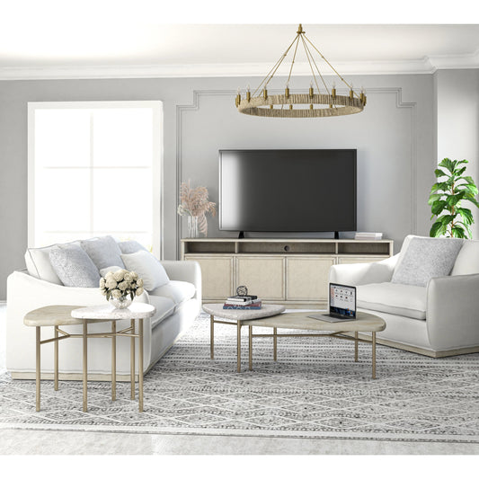 Cotiere 2 Piece Bunching End Tables by A.R.T. Furniture in beige. Made from parawood solids, mixed split cathedral quarter-white oak veneer, terrazzo stone, metal in a modern style.