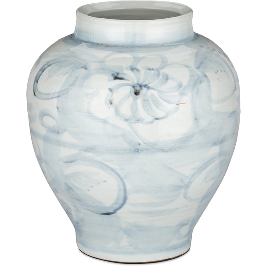Ming-Style Countryside Preserve Pot by Currey and Company in off white, pale blue. Made from porcelain in a modern style.