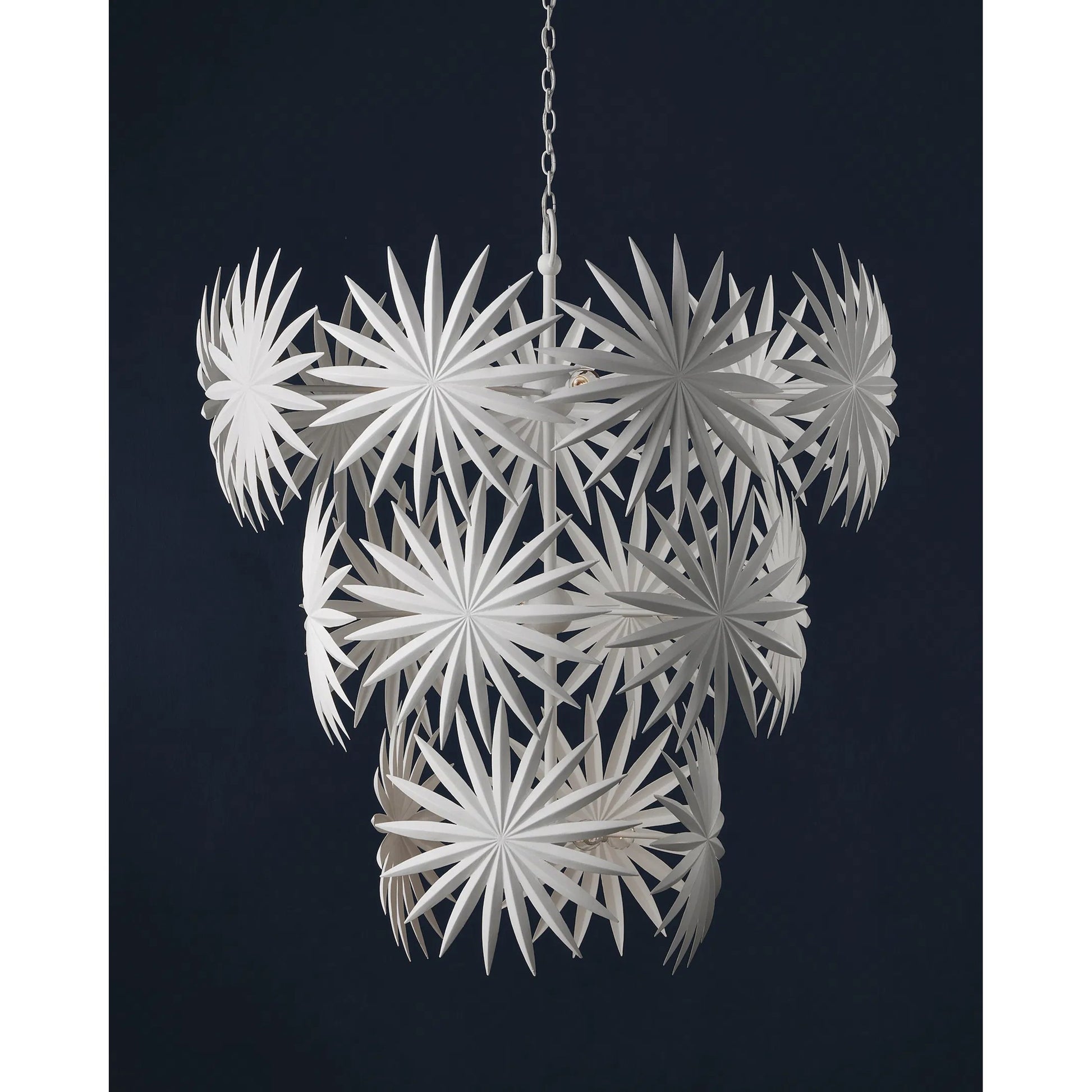 Bismarkia Chandelier by Currey and Company in gesso white. Made from wrought iron in a modern style.