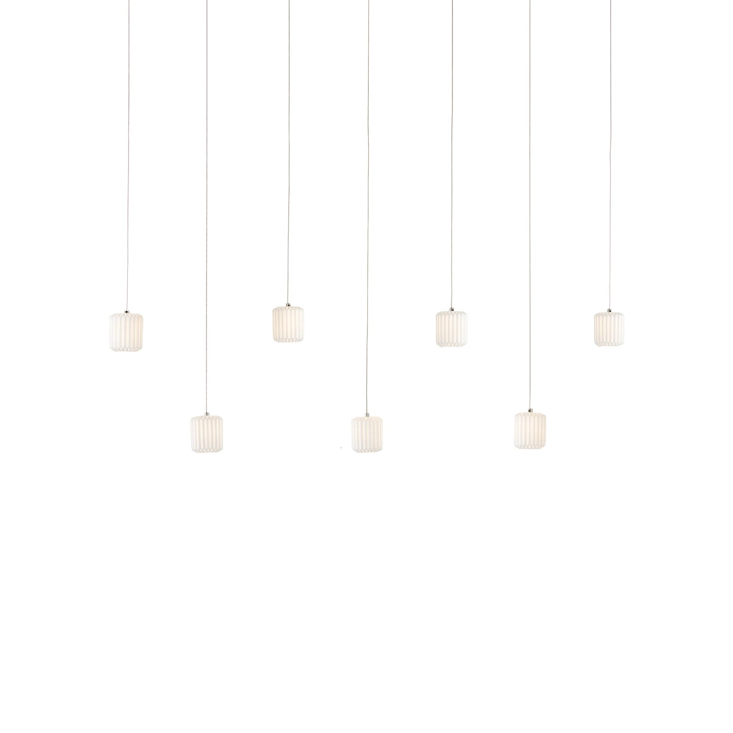 002 SI-1923901 | Primary Silo | Dove Rectangular 7-LIGHT Multi-Drop Pendant by Currey and Company in white, silver. Made from ceramic in a modern style.