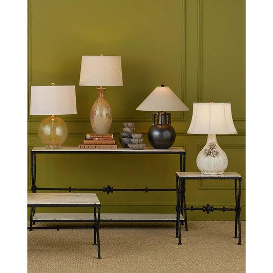Attar Table Lamp by Currey and Company in white. Made from ceramic in a unique style.