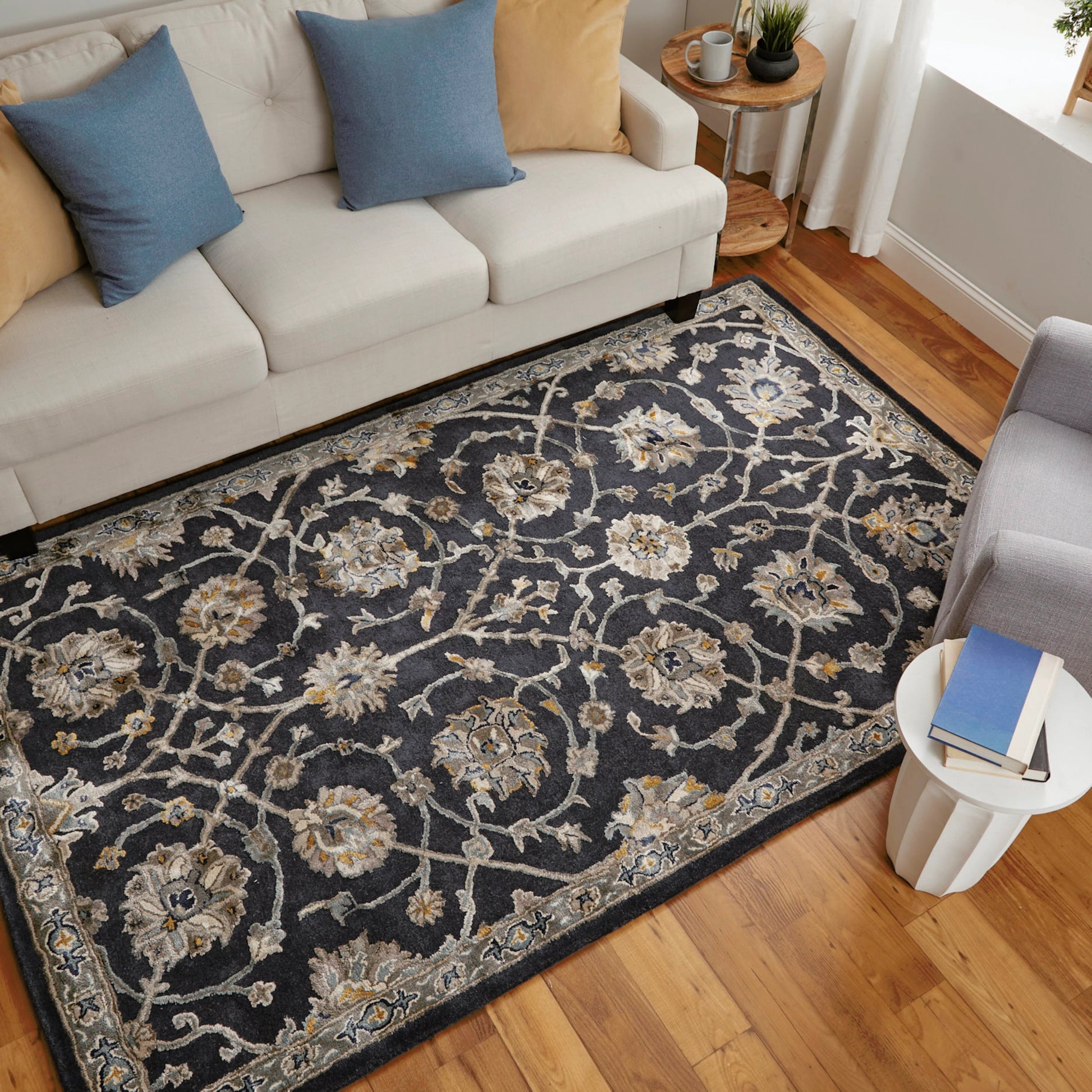 Prescott Traditional & Botanical Rug - 8940F by Feizy in blue, silver, gray. Made from viscose, wool in a unique style.