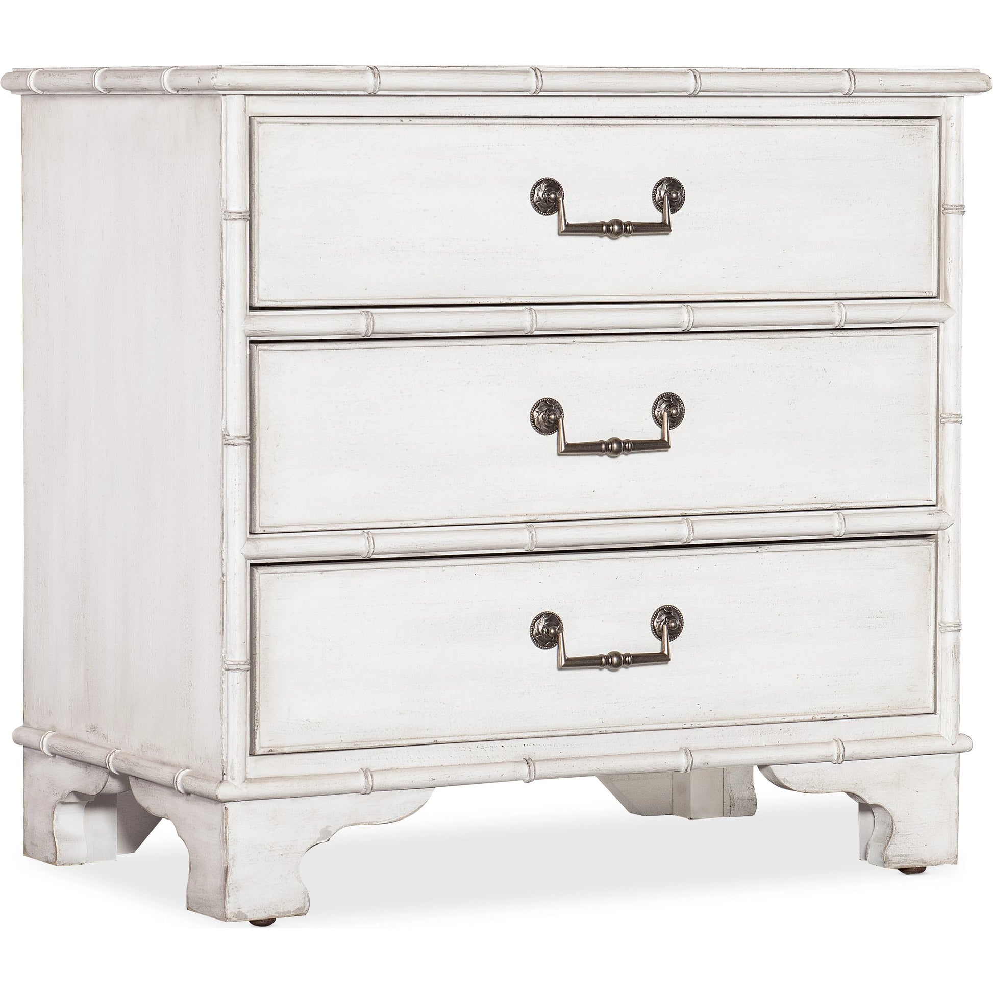 Charleston Three-Drawer Nightstand by Hooker Furniture in white heron. Made from wood, resin in a transitional style.