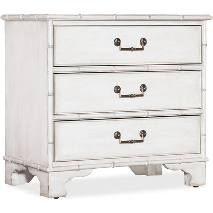 Charleston Three-Drawer Nightstand by Hooker Furniture in white heron. Made from wood, resin in a transitional style.