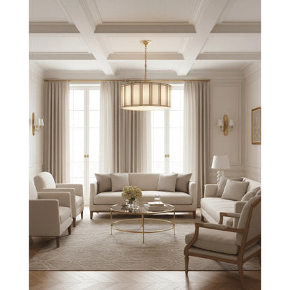 Daze Pendant by Currey and Company in antique brass, white. Made from brass, iron, milk glass in a modern style.