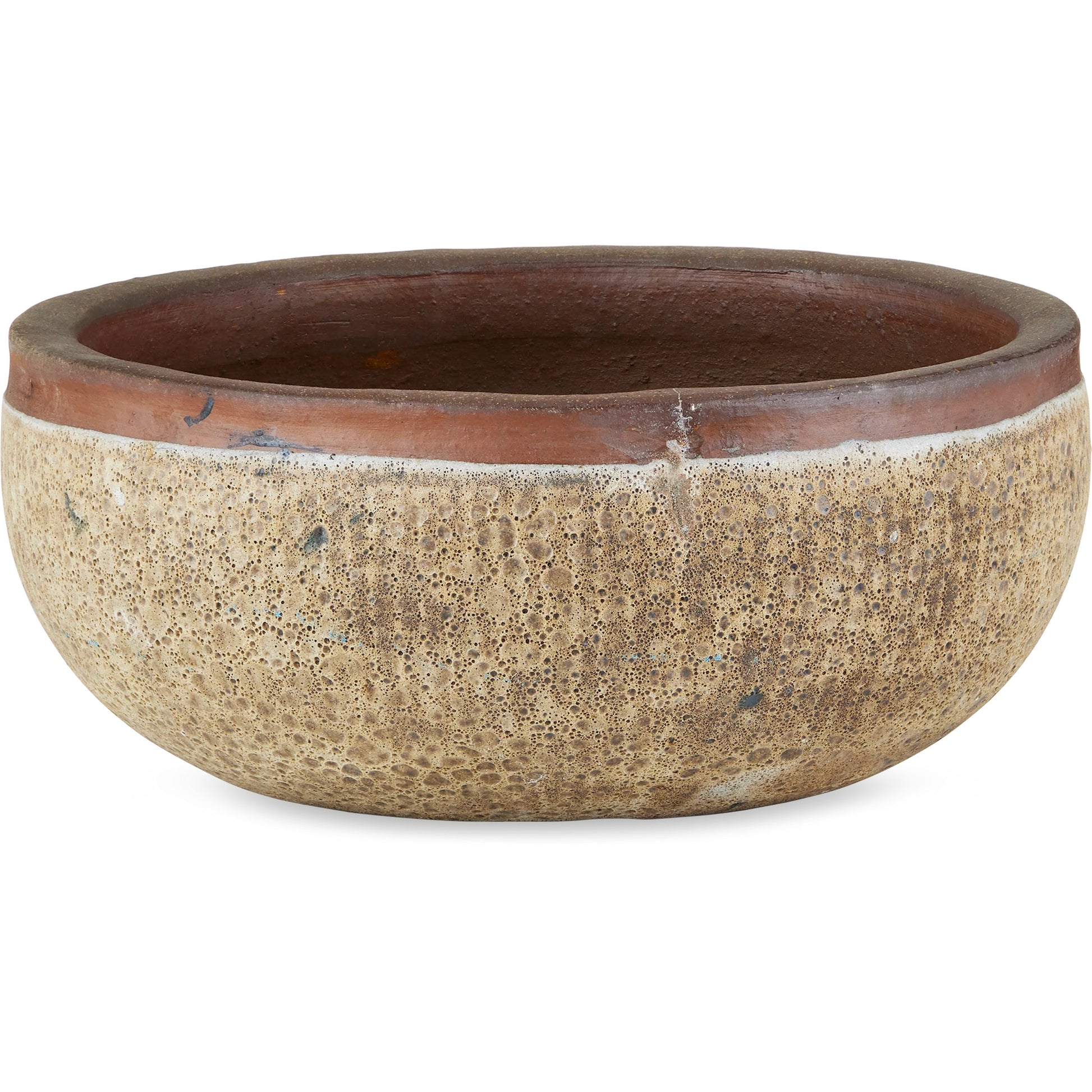 Lyra Beige Planter by Currey and Company in reactive cream. Made from ceramic in a modern style.
