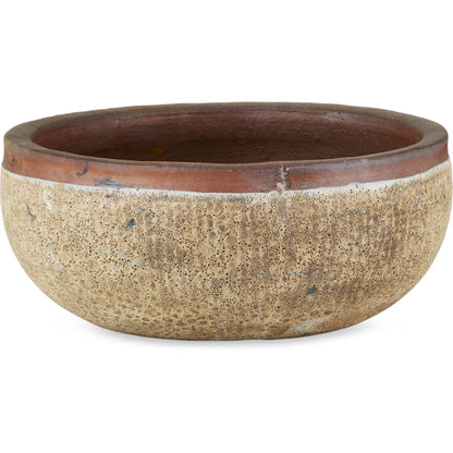 Lyra Beige Planter by Currey and Company in reactive cream. Made from ceramic in a modern style.