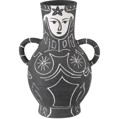 Saint-Paul-De-Vence Vase by Currey and Company in black, white. Made from terracotta in a modern style.