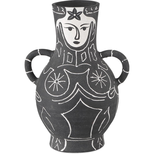 Saint-Paul-De-Vence Vase by Currey and Company in black, white. Made from terracotta in a modern style.