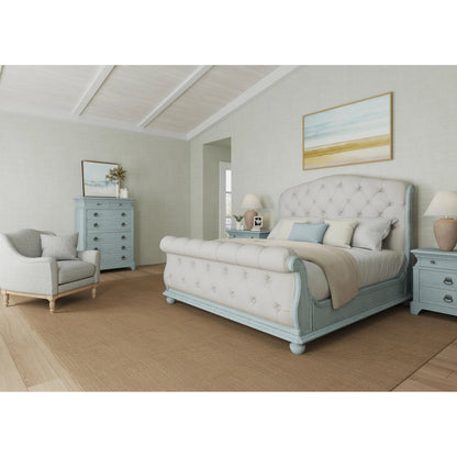 Summer Creek Sleigh Bed by A.R.T. Furniture in white and shutter blue. Made from unique in a traditional style.