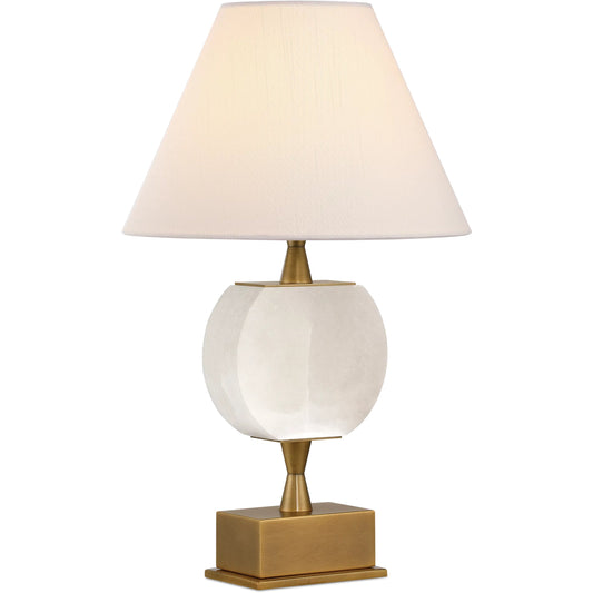 Meandro Cordless Table Lamp by Currey and Company in white, antique brass. Made from alabaster, metal in a transitional style.