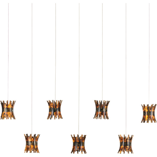 Alsop Rectangular 7-Light Multi-Drop Pendant by Currey and Company in brown, black, silver. Made from composite in a modern style.