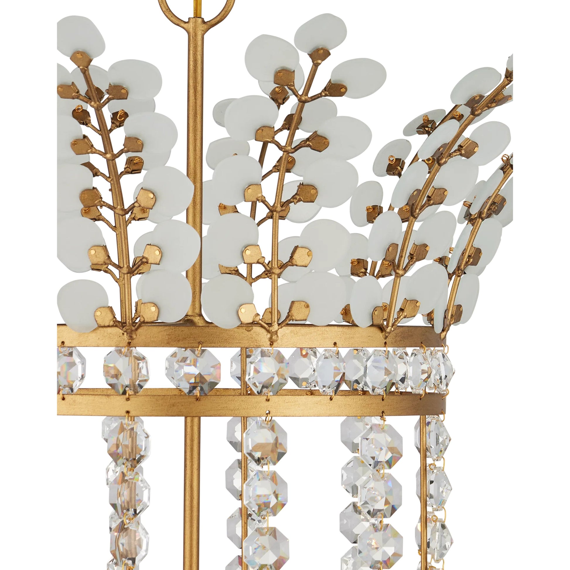 Bradshaw Lantern by Currey and Company in frosted, clear, brass. Made from glass, crystal, wrought iron in a traditional style.