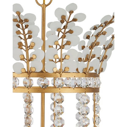 Bradshaw Lantern by Currey and Company in frosted, clear, brass. Made from glass, crystal, wrought iron in a traditional style.