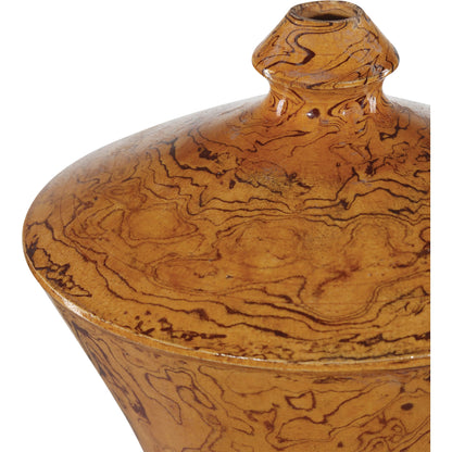 Romulus Vase Set by Currey and Company in yellow, brown. Made from porcelain in a modern style.