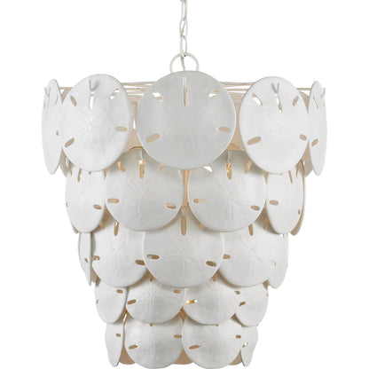 Tulum Chandelier by Currey and Company in white, sugar white. Made from bone china, wrought iron in a modern style.