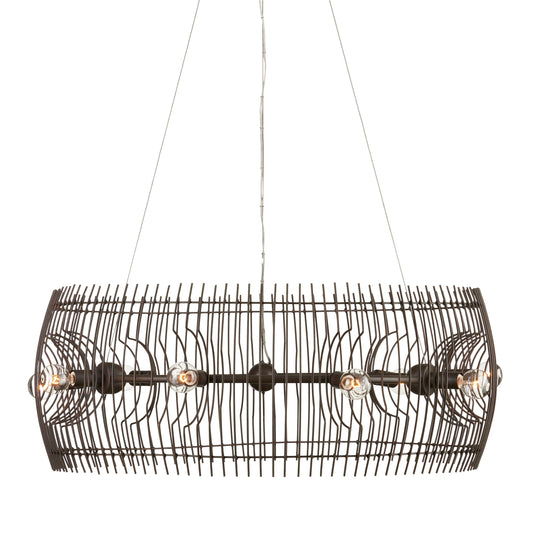 Endicott Chandelier by Currey and Company in bronze gold. Made from wrought iron in a modern style.