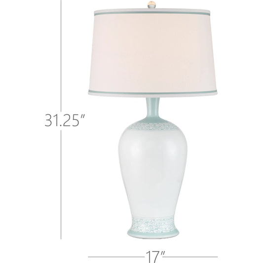 Ketty Table Lamp by Currey and Company in white, light blue. Made from porcelain in a unique style.
