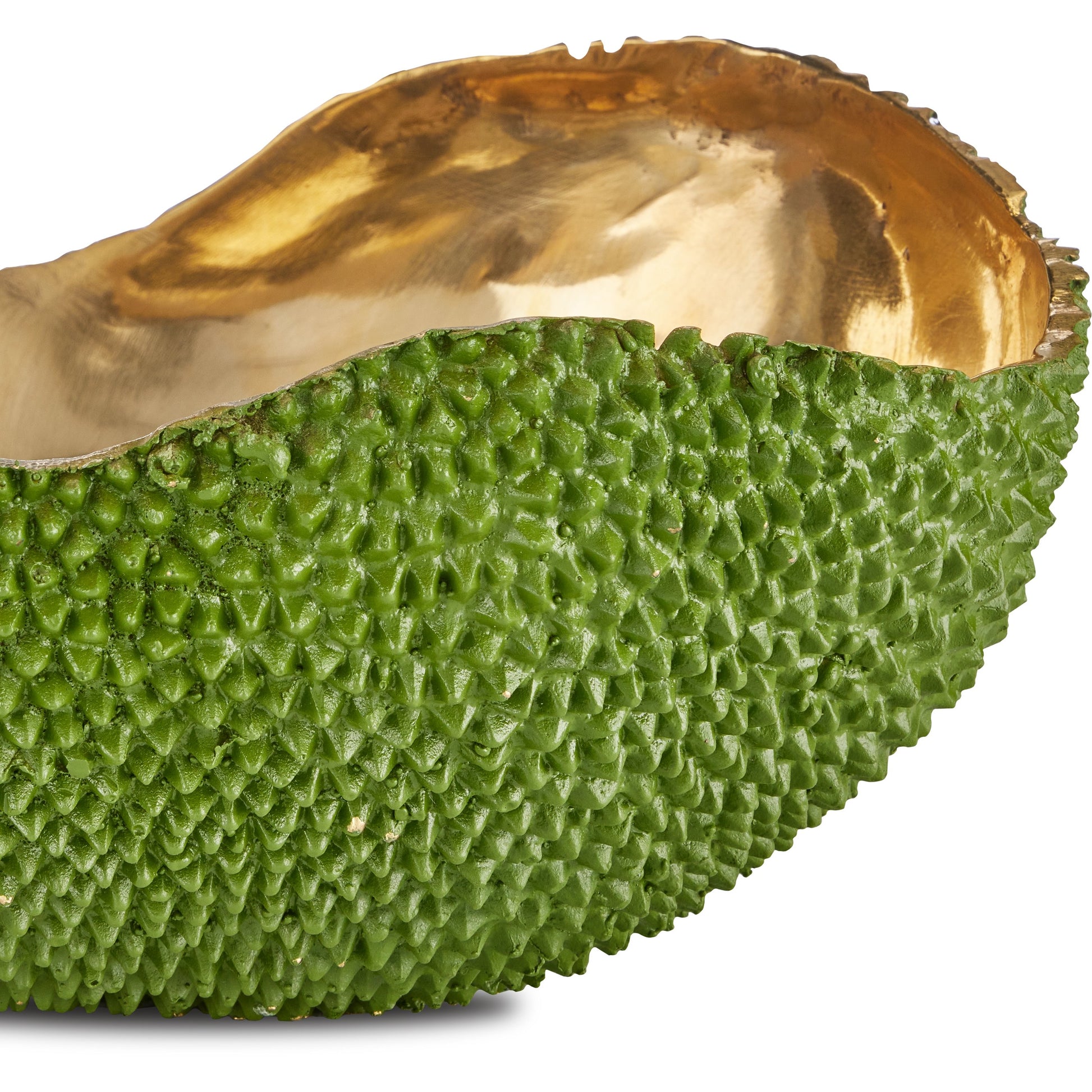 Jackfruit Oval Bowl by Currey and Company in green, gold. Made from bronze in a modern style.