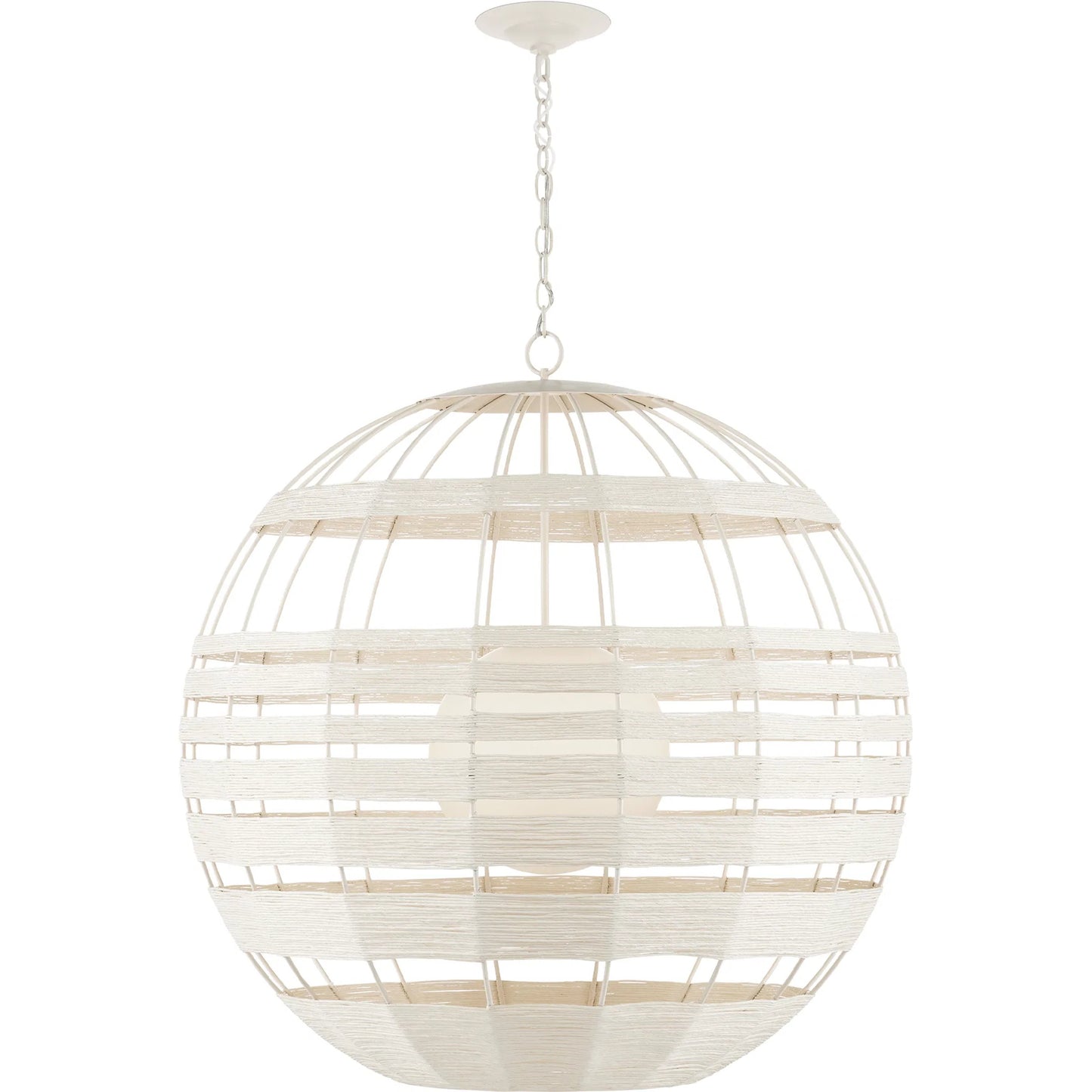 015 SI-1923992 | Additional Silo | Lapsley Orb Chandelier by Currey and Company in vanilla, white. Made from wrought iron, kraft paper twine, frosted glass in a modern style.