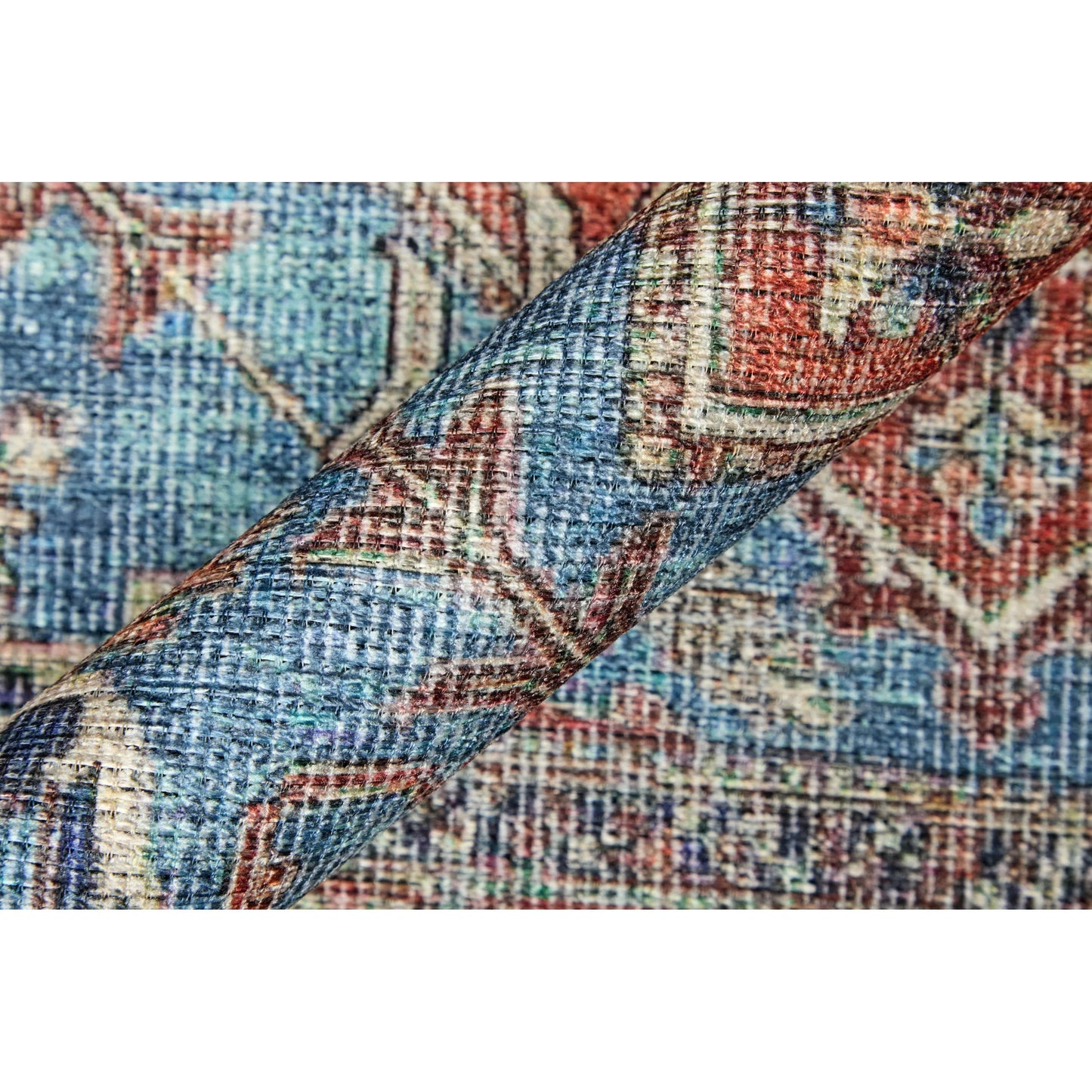 009 SI-1752769,SI-1752770 | Closeup | Percy Transitional Rug - 39AHF by Feizy in blue, red, ivory. Made from polyester in a unique style.